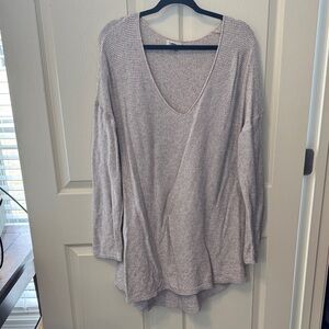Beige V-Neck Knit Sweater Top